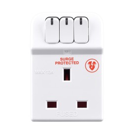 Masterplug Three Socket Surge Protected Adaptor with Individual Switches