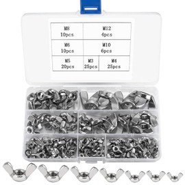 Wing Nuts, 100 Pieces Wing Nuts Assortment Kit, Stainless Steel Wing Bolts, Wing Nuts M3/M4/M5/M6/M8/M10/M12, for DIY Tools, Electronic Devices Hardware