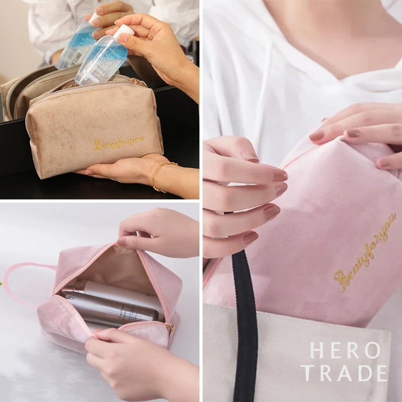Hiro World Trade Makeup Pouch, 4-piece Set, Velour Material, Cute
