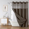 eachope Brown No Hook Waffle Weave Shower Curtain with snap-in
