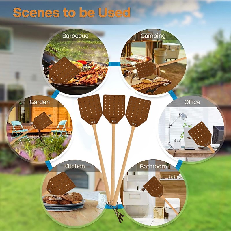 Heavy Duty Leather Fly Swatter, Long Handle Fly Swatter with