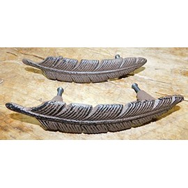 6 Bird Feather Cast Iron Drawer Pulls - Antique Style Handles, Decorative Door Hardware Native Decor