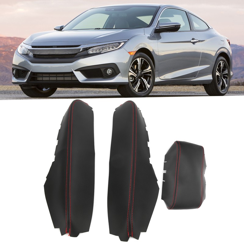 3pcs Center Console Armrest Pad Covers PU Leather Protectors Fit