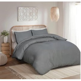 100% Egyptian Cotton Duvet Cover Set |200 Thread Count Plain Dyed Duvet Quilt Cover Set With Free Pillowcases| Non-Iron Easycare Bedding Set - Single Double King Super King Sizes (Grey, Single)