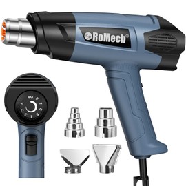 ROMECH 1500W Heavy Duty Heat Gun, Variable Temperature Control Hot Air Gun Kit with 2 Air Flow 120°F~1200°F and 4 Nozzles for Crafts Shrink Wrap (Blue)