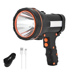 Rechargeable Spotlight Flashlight Water Resistant 8 Hour Runtime LED Super Bright Handheld Searchlight with Shoulder Strap,for During Hurricane Emergency Walking Outages Boating Camping Lantern