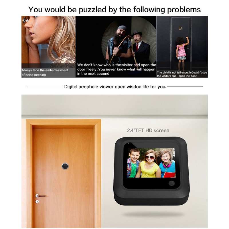 Home Video Doorbell 145 Degree Wide Angle 2.4in Digital LCD