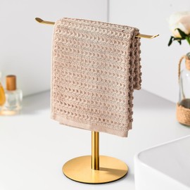 Gold Hand Towel Holder Stand – Countertop T-Shaped Stainless Steel Towel Rack with Non-Slip Base for Vanity and Kitchen