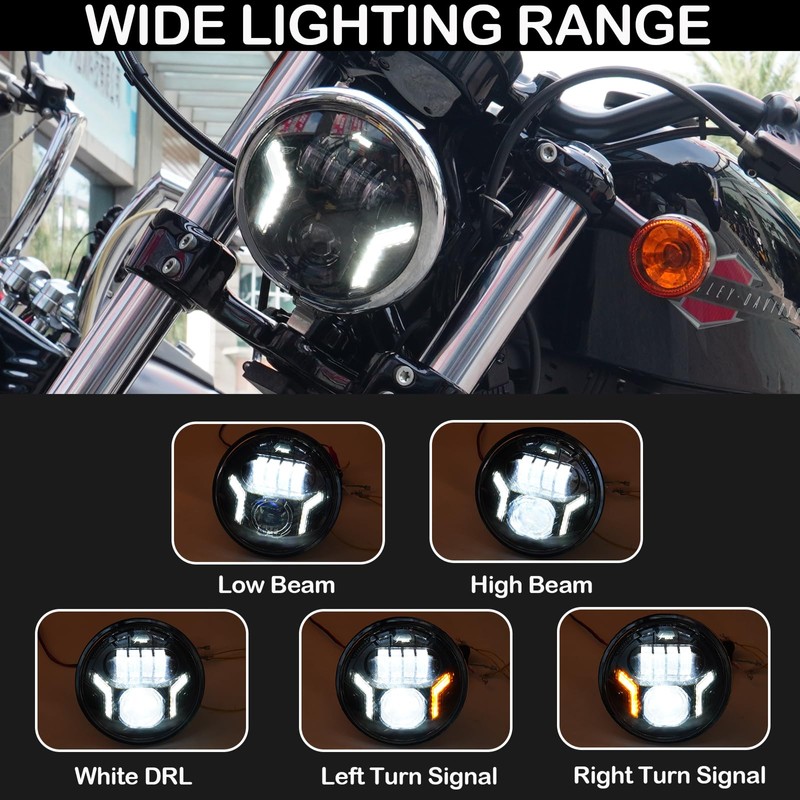 SINLIRU 7inch Round Headligt 7" Motorcycle White DRL Amber Turn
