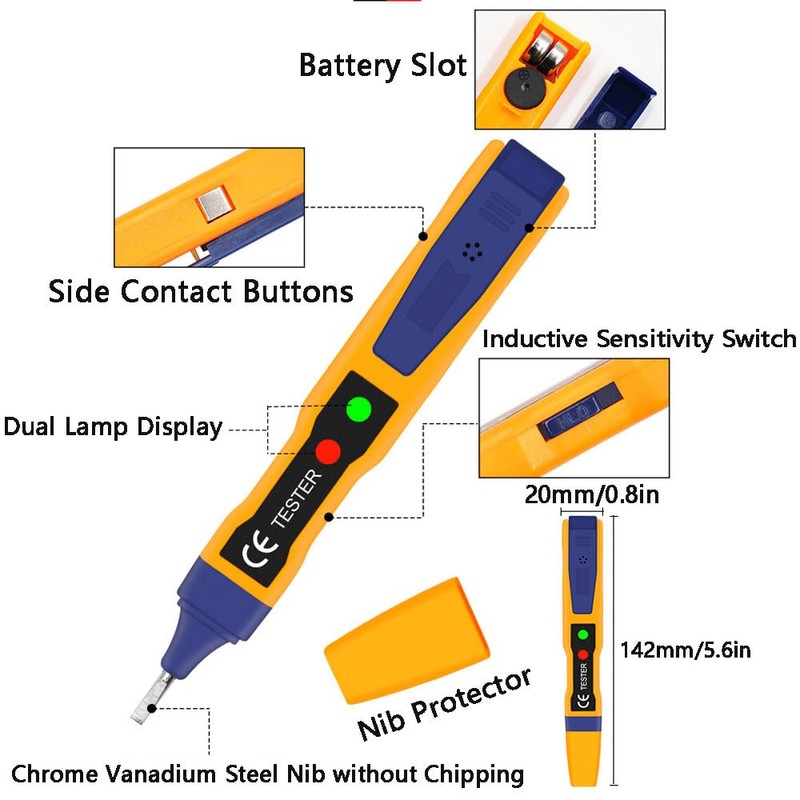 Voltage Tester Pen, 24V-1000V/90V-1000V Dual Range Non-Contact Electric Tester with