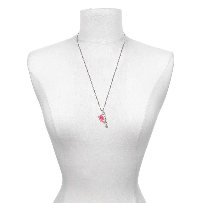 Delight Jewelry Silvertone Hot Pink Hibiscus Flower Silvertone Family Bar