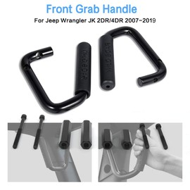 Front Grab Handles, Pack of 2 Aluminum Alloy Front Grab Bars Grab Handles, Compatible with 2007-2019 Jeep Wrangler JK JKU Car Door Roll Bar, Front Grab Bars Kit, Black