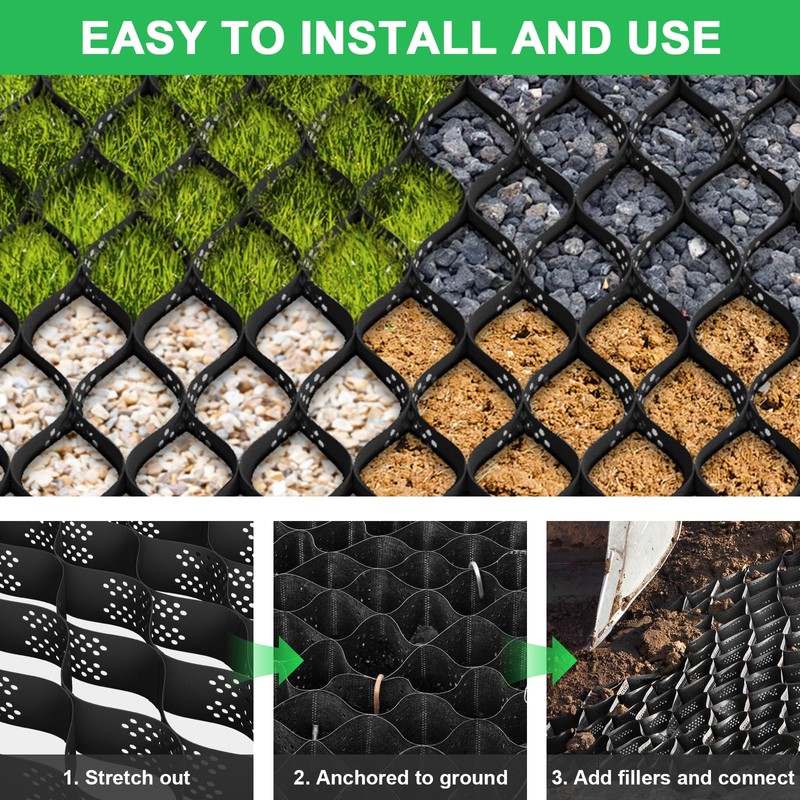 2-3-4 Inch Depth Geogrid Gravel Grid,9x17 FT HDPE Geo Cell