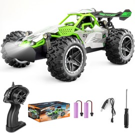 Pmgud Remote Control Car, 2.4GHz 1:18 Proportional 2WD 20+ km/h Hobby Offroad Monster RC Truck, Waterproof RC Truggy RTR Off-Road Toy - Green
