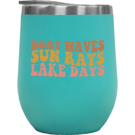 Make Your Mark Design Boat Waves, Sun Rays, Lake Days, Summer Themed Quote, Groovy Retro Wavy Text Merch Gift, Mint 12oz Wine Tumbler