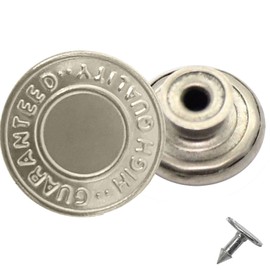Trimming Shop 17mm Brass Jeans Button Hammer on Tack Fasteners with Aluminium Back Pin for Clothing Repair, Denims, Skirts, Jackets, Bags (Silver, 8pcs)