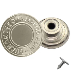 Trimming Shop 17mm Brass Jeans Button Hammer on Tack Fasteners with Aluminium Back Pin for Clothing Repair, Denims, Skirts, Jackets, Bags (Silver, 8pcs)