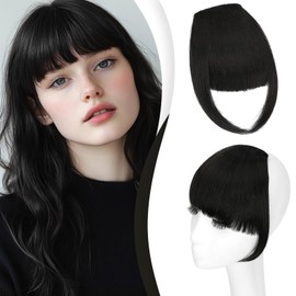 Felendy Clip in Bangs, Synthetic Fake Bang Hair Clip, French Bangs Fringe Hair Pieces for Women Natural Curved Hair Extensions for Daily Wear Natural Black