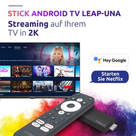 STRONG - 2K Android TV Streaming Stick - Leap-UNA - Wi-Fi 5 - Chromecast Built-in - Compatible with Google Assistant - Bluetooth - Easy Installation - Black