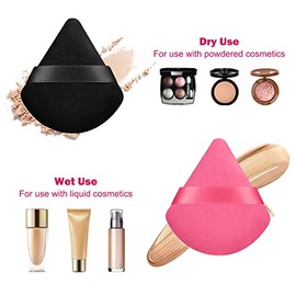 Esponjas triangulares reutilizables con correa para polvos sueltos, base cosmética, maquillaje húmedo y seco (negro)