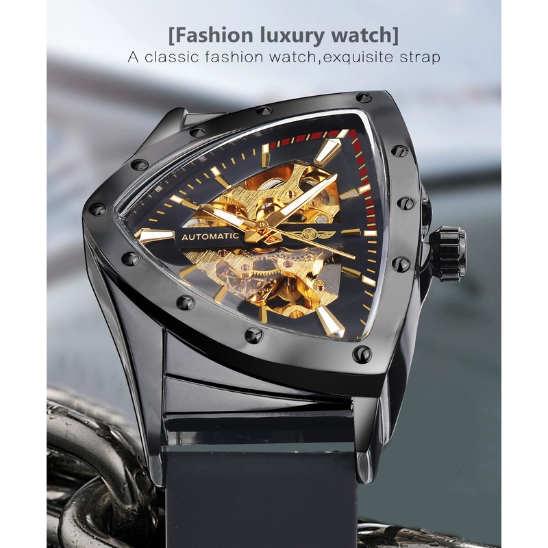 FORSINING Triangular Automatic Mechanical Watch, Oversized Dial Fully Hollowed Out