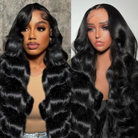 VKVL Body Wave Lace Front Wigs Human Hair Pre Plucked 13x4 HD Lace Frontal Wigs Human Hair 200 Density Glueless Wigs Human Hair with Baby Hair Natural Black 22 Inch