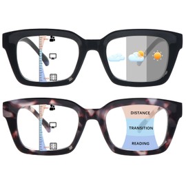 ZONLON Progressive Multifocus Reading Glasses for Women Blue Light Blocking, Photochromic Multifocal Reading Sunglasses (2 Mix C1, 2.0)