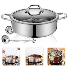 12.6In-Double Lattice Hotpot A Type Stainless Steel Hot Pots Boil Pot with Spoon Ladles and Lid, Cooktop Countertop Burner Steamer Pot Cookware Seafood Boiler for Dorm, Family & Friend Gathering