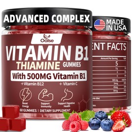 OALSE Thiamine Vitamin B1 Gummies - 500g Vegan Sugar Free Thiamine Supplement, with Natural Mixed Berries Flavor for Adults & Kids (60 Counts)