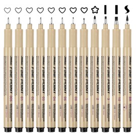 Svalor Fineliners Pens, 12 Piece Micron Fine Liner Pens Black with 12 Different Line Widths, Drawing Pens for Artists, Black Fineliner Pens for Illustration, Sketching, Technical Drawing