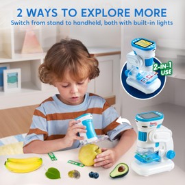 Klever Kits Microscope Explorer Set for Kids, 2 in 1 Science Experiment Toy with Portable Microscope and 12 Specimen Slides, 60X-180X, Educational Toys for Kids Aged 5+