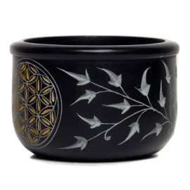 Berk ST-311 Incense Bowl Soapstone Flower of Life Engraved by Hand - Incense Accessories for Sage & Frankincense Smoking - Smudge Incense Burner