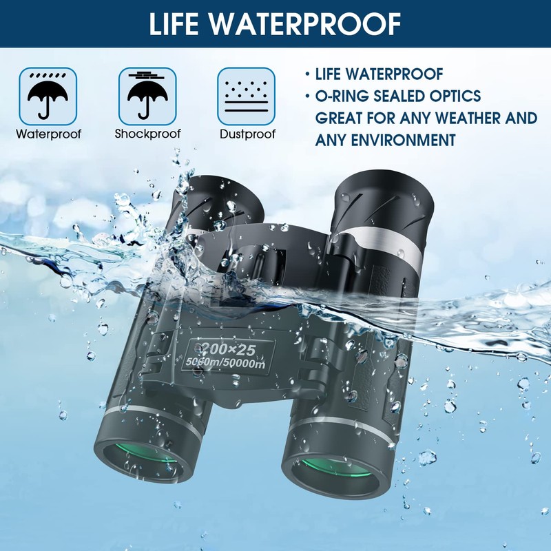 200x25 Compact Binoculars for Adults and Kids, High Powered Mini