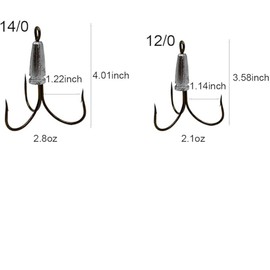 4pcs/Box Tea Color Snagging Hooks Snagging Weighted Treble Hooks Fishing Hooks Size&Weight: 12/0&2.1oz 14/0&2.8oz (4pcs-12/0-1.2oz)