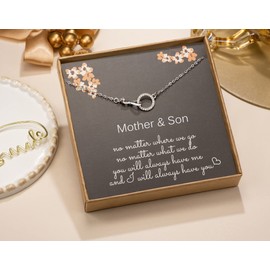 Mother Son Necklace, 925 Sterling Silver Infinity Necklace with CZ Ring, Jewellery for Mum from Son, Mother's Day Gift for Women, Birthday Gifts for Mum from Son