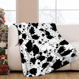 JOOCAR Cow Print Throw Blanket Black and White Animal Fur Pattern Blanket Cozy Soft Lightweight Flannel Plush Blankets for Bed Couch Living Room Sofa Chair,50x60 Inch