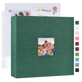 Mublalbum 12x12 Inch DIY Scrapbook Photo Album with 40 Plastic Sleeves 80 Pages Linen Cover 3 Ring Folder Binder for Wedding Baby Family and DIY Projects (Dark Green)