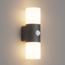 Klighten Klighten Wandleuchten E27 Au?en/Innen 2 flammig, Dunkelgrau Au?enlampe mit Bewegungsmelder, Up and Down Au?enleuchte IP54 Aussenlampe, Aluminium Modern Wandlampe fr Eingang Terrass, ohne Leuchtmittel