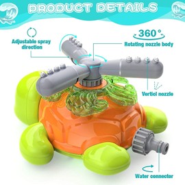 Growsland Water Sprinkler Toy 360° Swirl Spinning Splash Turtle for Kids Toddlers Outdoor