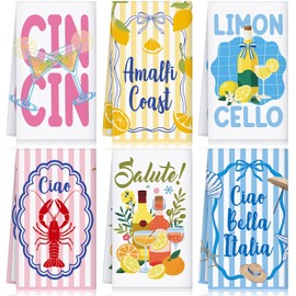 HunnmingRe 6 Pcs Italian Kitchen Towels 24 x 16 Inch Italian Summer Gift Microfiber Retro Dish Towels for Aesthetic Kitchen Decor Housewarming