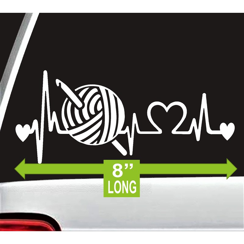Crochet Hook Yarn Heartbeat Decal Sticker for Car Window BG