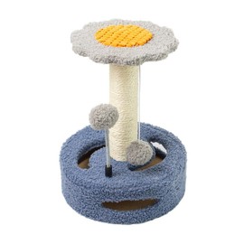 Flower-Shaped Cat Tree with Sisal Post, 13.8W x 13.8D x 17.7H inches, Interactive Dangling Balls (Dark Blue)