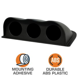 GlowShift Universal Black Triple Gauge Console Dashboard Pod with Dome Lip - Fits Any Make/Model - ABS Plastic - Mounts (3) 2-1/16" (52mm) Gauges to Vehicle's Dash