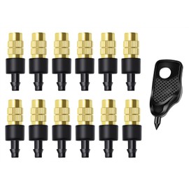 Mini Skater 12 SetAdjustable Copper Atomization Nozzle, 1/4'' Barb Connector Irrigation Drippers Sprinklers Emitter Drip System with 2Pcs Hole Punch Tools