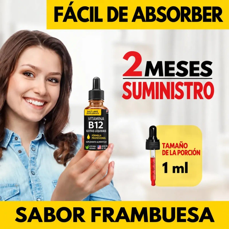 B12 Líquida 5000 Mcg Salt Lake Vegana Frambuesa 60 Ml