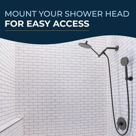 HammerHead Showers All Metal Handheld Showerhead Holder Wall Mount, Adjustable Screw-Mounted Pivot Ball, Shower Hose Holder, Fits Most Handheld Showerheads, Matte Black
