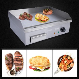 Commercial Flat Top Griddle, 3000W Electric Teppanyaki Griddle Nonstick Stainless Steel Countertop Grill with Adjustable Thermostatic Control 122°F-572°F 21.6"x13.8"(NO PLUG)