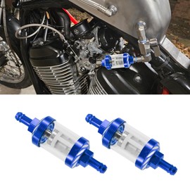 Lyxheth 2PCS Automotive Fuel Filter, Gasoline Filter, 5/16" Inline Fuel Filter with Clear View Glass, Detachable Washable Metal Glass Vehicle Inline Fuel Filters for SUV Car Scooters (Blue)