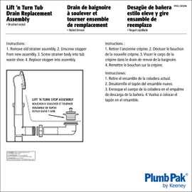Plumb Pak PP62-3DSBN Lift & Turn Tub Drain Replacement Assembly with Strainer, 5" x 4", Nickel