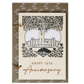 Wooden Anniversary Card with Loving Couple on a Bridge Detailed Carving (10 Year Anniversary)